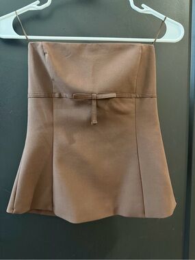 Zara Brown Strapless A-Line Mini Skirt with Waist Tie